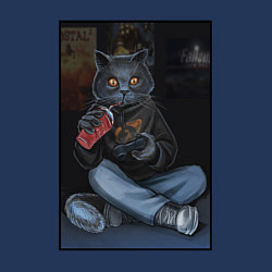 Свитшот хлопковый мужской Кот - задрот, цвет: тёмно-синий — фото 2