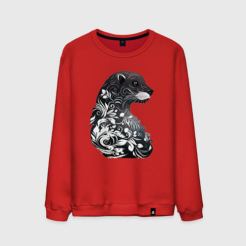 Мужской свитшот Цветочная выдра / Красный – фото 1