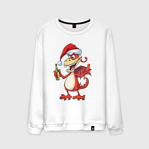 Мужской свитшот Новогодний дракон с шампанским / Белый – фото 1