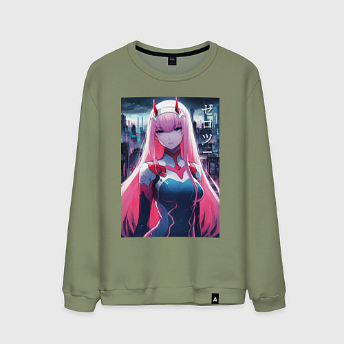Мужской свитшот Darling in the Franxx - zero two - ai art / Авокадо – фото 1