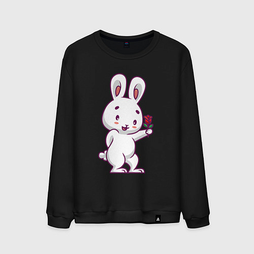 Мужской свитшот Зайчик с розой / Черный – фото 1