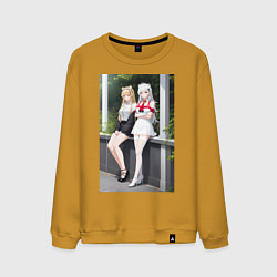 Свитшот хлопковый мужской Аниме девушки в полный рост, цвет: горчичный