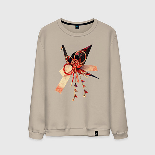 Мужской свитшот Мидзухики: журавлик и бубенцы / Миндальный – фото 1
