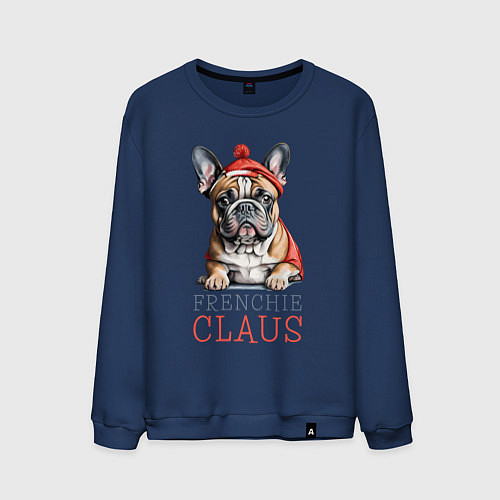 Мужской свитшот Французский новогодний бульдог / Тёмно-синий – фото 1