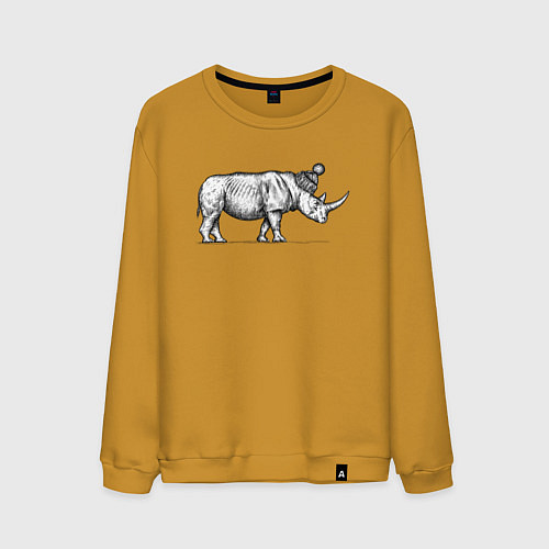 Мужской свитшот Носорог стильный в профиль / Горчичный – фото 1