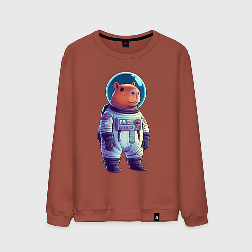 Мужской свитшот Капибара бравый космонавт / Кирпичный – фото 1