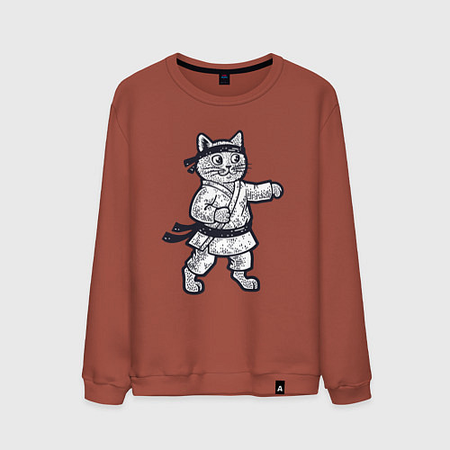 Мужской свитшот Котик каратист / Кирпичный – фото 1