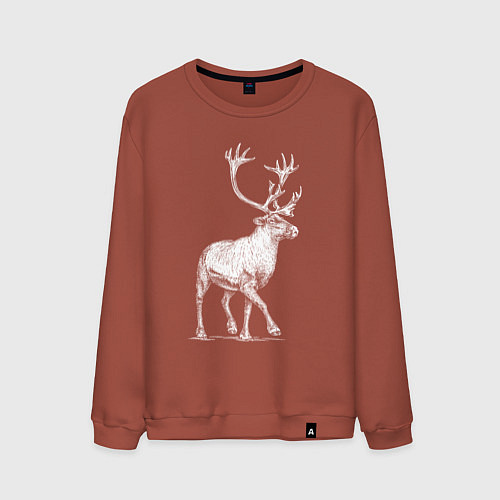 Мужской свитшот Северный олень белый спереди / Кирпичный – фото 1