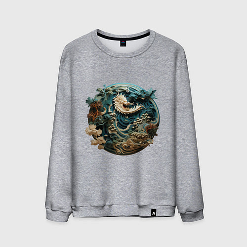 Мужской свитшот Китайский дракон в круге / Меланж – фото 1