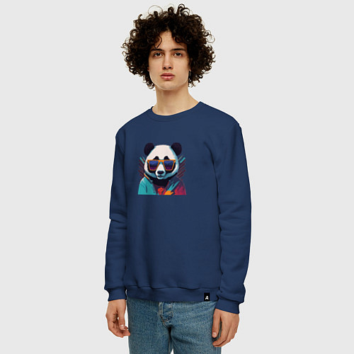 Мужской свитшот Модная панда в солнечных очках / Тёмно-синий – фото 3