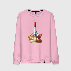 Свитшот хлопковый мужской Взлет космической ракеты, цвет: светло-розовый