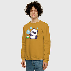 Свитшот хлопковый мужской Панда и мыльные пузыри, цвет: горчичный — фото 2