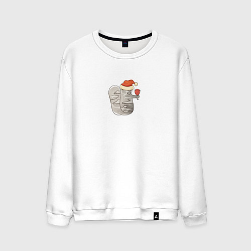 Мужской свитшот Одинокий Новогодний кот с бокалом вина / Белый – фото 1