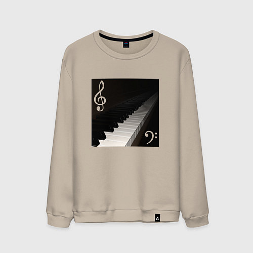 Мужской свитшот Скрипичный и басовый ключи с клавиатурой фортепиан / Миндальный – фото 1