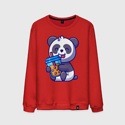 Свитшот хлопковый мужской Панда с напитком, цвет: красный