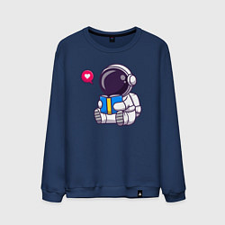 Свитшот хлопковый мужской Космонавт читает, цвет: тёмно-синий