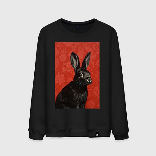 Мужской свитшот Черный кролик на красном фоне / Черный – фото 1