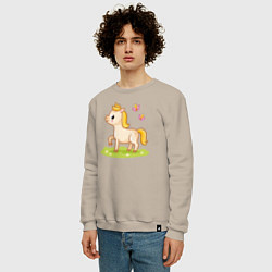 Свитшот хлопковый мужской Лошадка на лугу, цвет: миндальный — фото 2