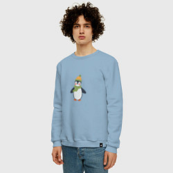 Свитшот хлопковый мужской Весёлый пингвин в шапке, цвет: мягкое небо — фото 2