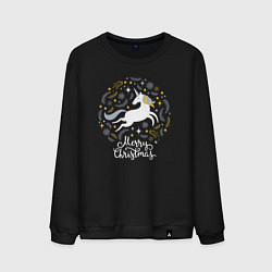 Свитшот хлопковый мужской Unicorn christmas, цвет: черный