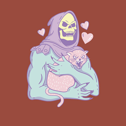 Мужской свитшот Скелетор с котом / Кирпичный – фото 3