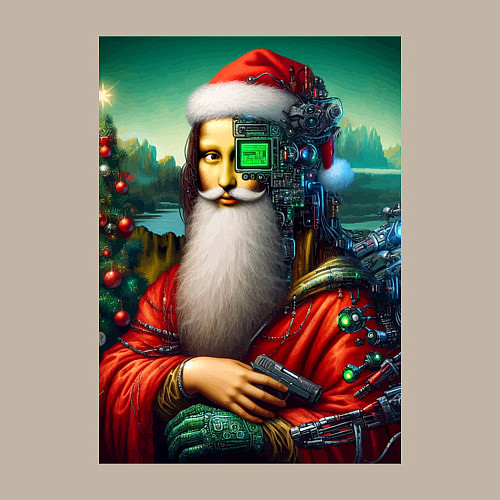 Мужской свитшот Mona Lisa in Santa costume - cyberpunk / Миндальный – фото 3