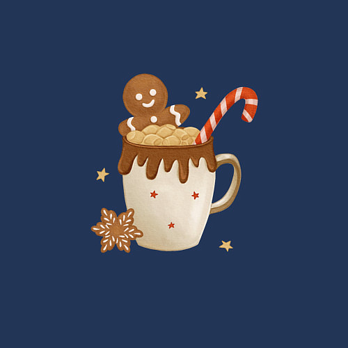 Мужской свитшот Кофе с маршмэллоу и имбирным пряником / Тёмно-синий – фото 3