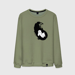 Свитшот хлопковый мужской Инь ян чёрный парный, цвет: авокадо