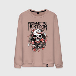 Свитшот хлопковый мужской Bring Me the Horizon - A skull with roses, цвет: пыльно-розовый