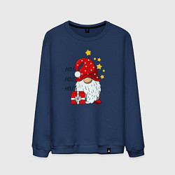 Свитшот хлопковый мужской Милый гном с подарком, цвет: тёмно-синий