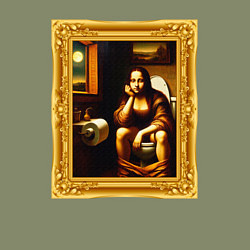 Свитшот хлопковый мужской Нейросеть - Мона Лиза в туалете картина прикол, цвет: авокадо — фото 2