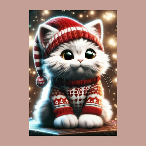 Мужской свитшот Котик в новогоднем свитере / Пыльно-розовый – фото 3