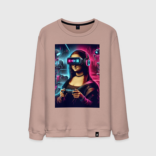 Мужской свитшот Mona Lisa is an avid gamer - fantasy / Пыльно-розовый – фото 1