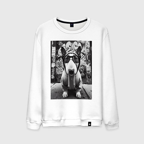 Мужской свитшот Булли у стены с граффити / Белый – фото 1