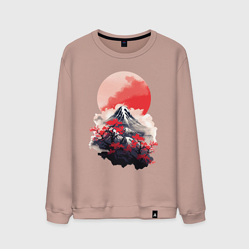 Мужской свитшот Солнце на фоне горы / Пыльно-розовый – фото 1