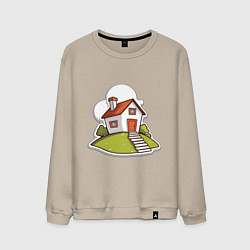 Свитшот хлопковый мужской Домик на холме, цвет: миндальный