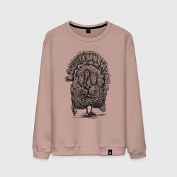 Свитшот хлопковый мужской Индейка спереди, цвет: пыльно-розовый