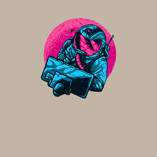 Мужской свитшот Астронавт перед монитором / Миндальный – фото 3