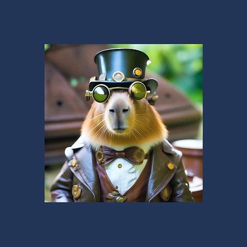 Мужской свитшот Мем капибара в стиле стимпанк в очках и шляпе / Тёмно-синий – фото 3