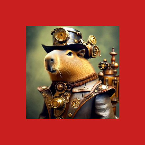 Мужской свитшот Капибара в цилиндре в стиле стимпанк / Красный – фото 3