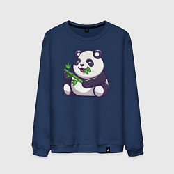 Свитшот хлопковый мужской Панда ест бамбук, цвет: тёмно-синий
