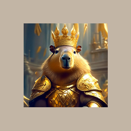 Мужской свитшот Мем царь капибара в золотых латах и короне / Миндальный – фото 3