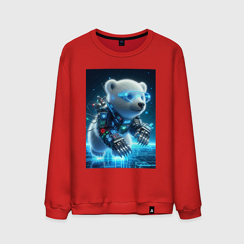Мужской свитшот Кибер медвежонок - милашка / Красный – фото 1