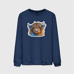 Свитшот хлопковый мужской Шотландский волосатый бык, цвет: тёмно-синий