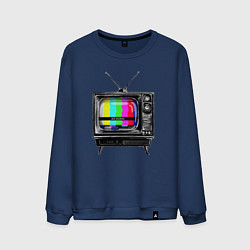 Свитшот хлопковый мужской Старый телевизор no signal, цвет: тёмно-синий