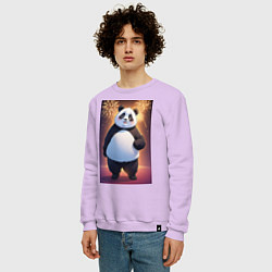 Свитшот хлопковый мужской Панда в свитере под салютом - ai art, цвет: лаванда — фото 2