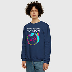 Свитшот хлопковый мужской Bring Me the Horizon rock star cat, цвет: тёмно-синий — фото 2