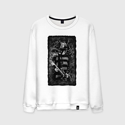 Мужской свитшот Nirvana на сцене / Белый – фото 1