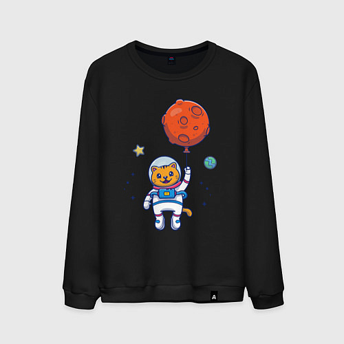 Мужской свитшот Котик с космическим шариком / Черный – фото 1