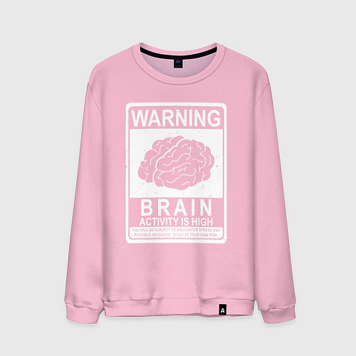 Мужской свитшот Warning - high brain activity / Светло-розовый – фото 1